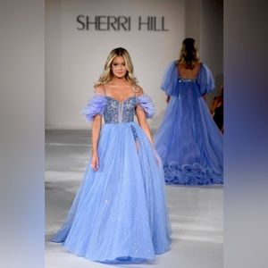 Sherri Hill Periwinkle Beaded Bodysuit Gown
